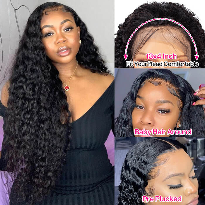 Water Wave HD Lace Front Wig Human Hair Wet and Wavy Natural High Density 13x4 Lace Front Wigs