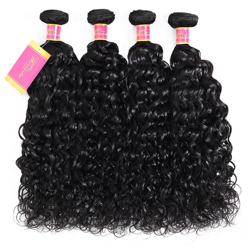 WorldNewHair Brazilian Water Wave Human Hair 4 Bundles Natural Color