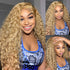 #27 Colored Pre Plucked Water Wave Lace Wig Honey Blonde Human Hair Wigs