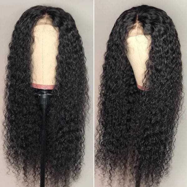 Deep Curly 4x4 Lace Wig Bleached Knots Natural Hairline For Sale