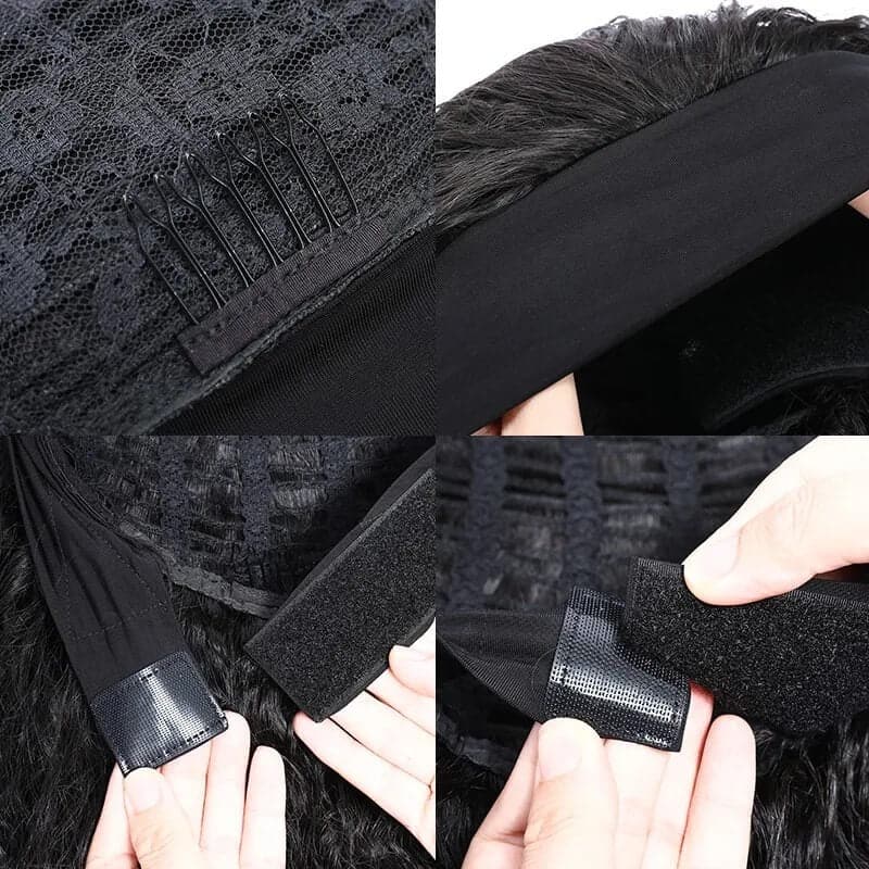Long Straight Hair Headband Wigs Human Hair Glueless Wigs 180% Density Natural Black