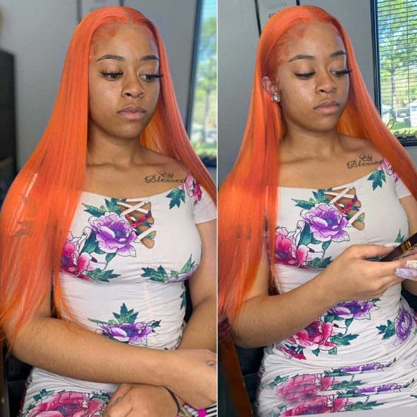 Clearance Sale Ginger Orange Color HD Lace T Part Wigs Human Hair Straight Body Wave Curly Wig