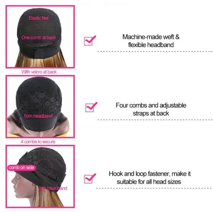 Ombre Honey Blonde Human Hair Wig Headband Straight Glueless Wigs for Women