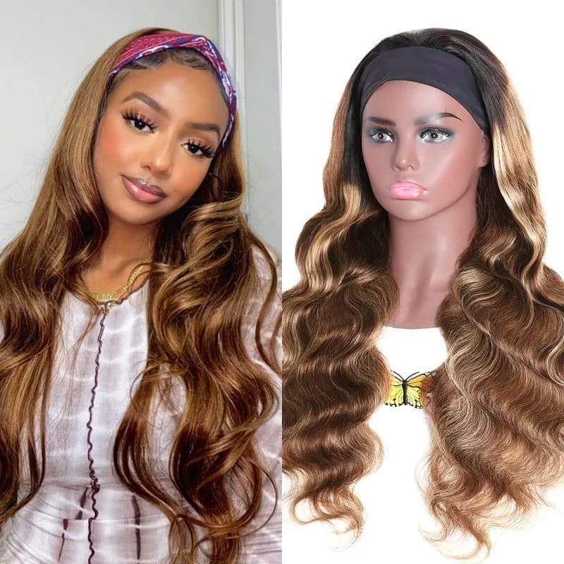 Headband Wig Honey Blonde Ombre Color Body Wave Human Hair Wigs Natural Hairline