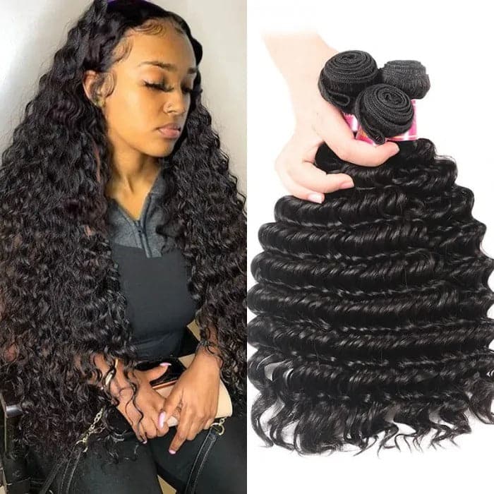 Unprocessed Deep Wave Virgin Hair 4 Bundle Soft Human Hair Weave