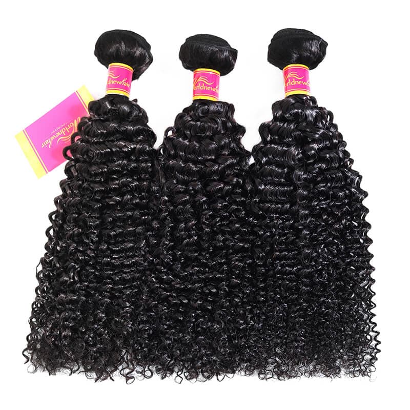 WorldNewHair Curly Hair Weave 100% Human Hair 3 Bundles Natural Color