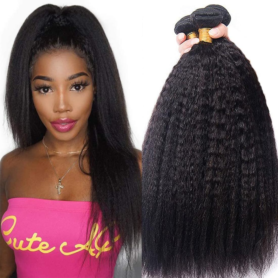 Afro kinky straight human hair bundles and 4x4 lace closure