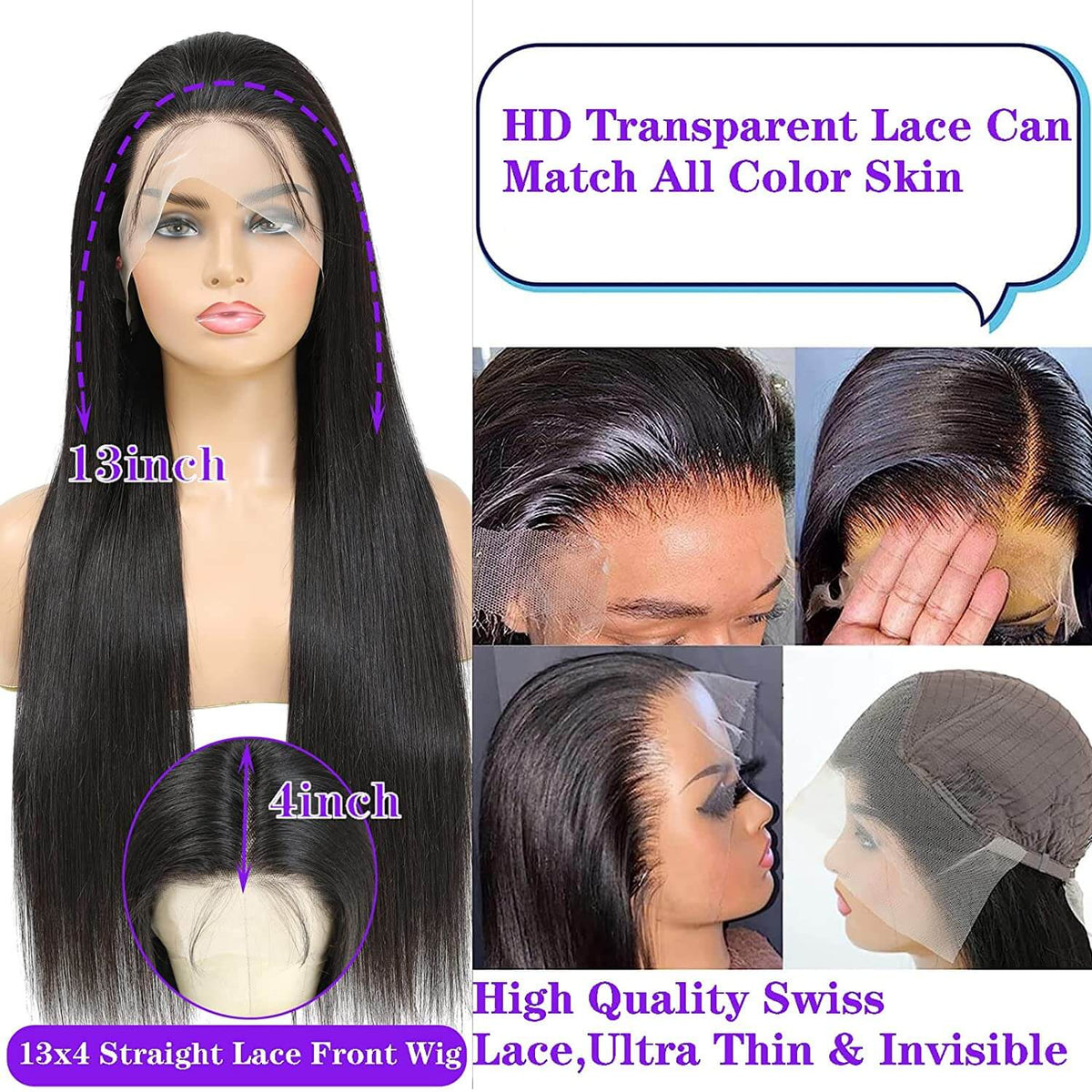 Best Straight Hair 13x4 Lace Front Wig Pre Plucked Natural Black Human ...