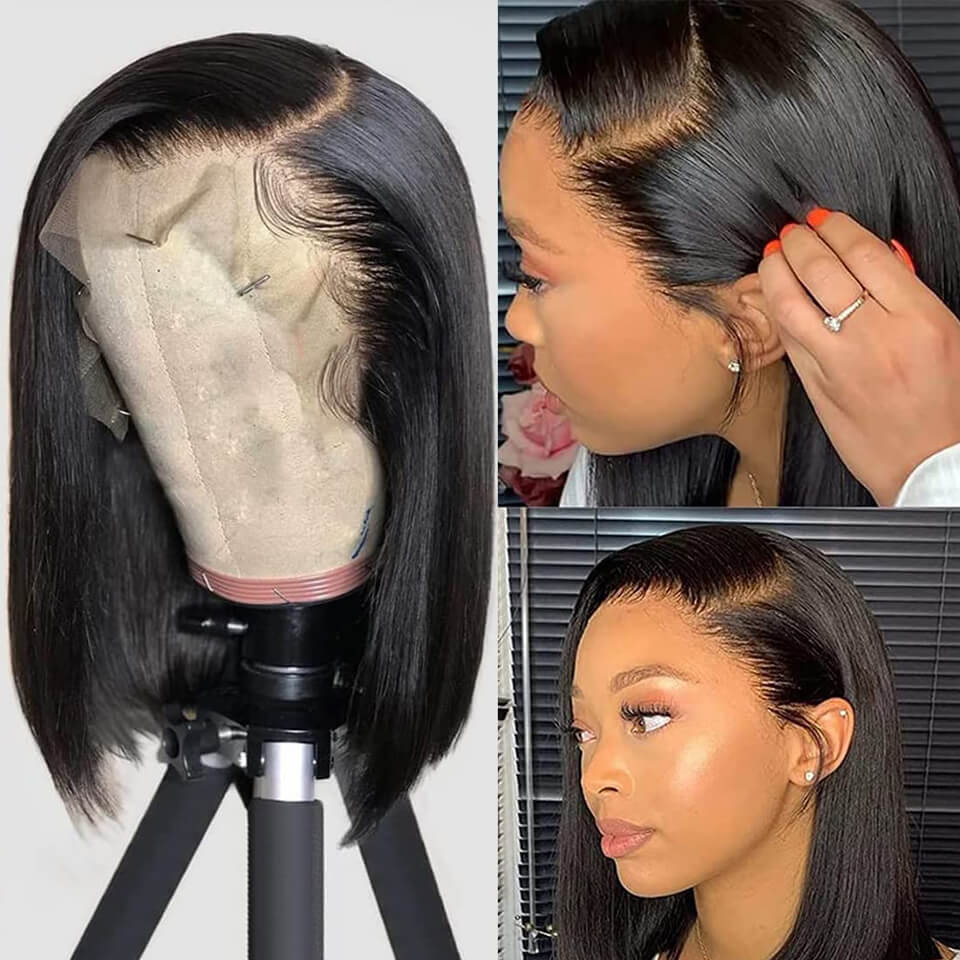 Short Straight Bob 13x4 Lace Frontal Wigs-10inch human hair