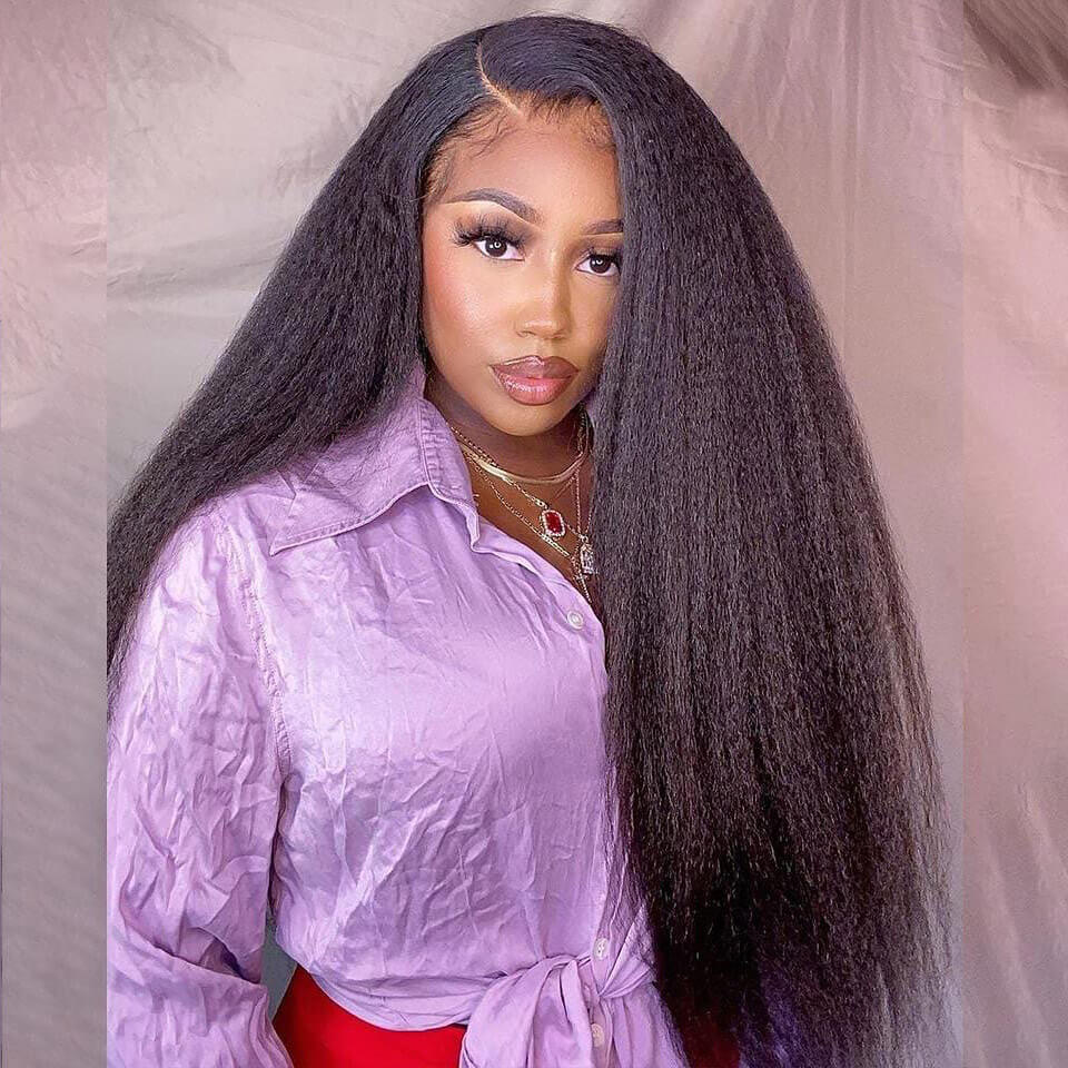 Natural Color Kinky Straight 13x6 Lace Frontal Wig - Pre Plucked HD Lace, 180% & 250% Density