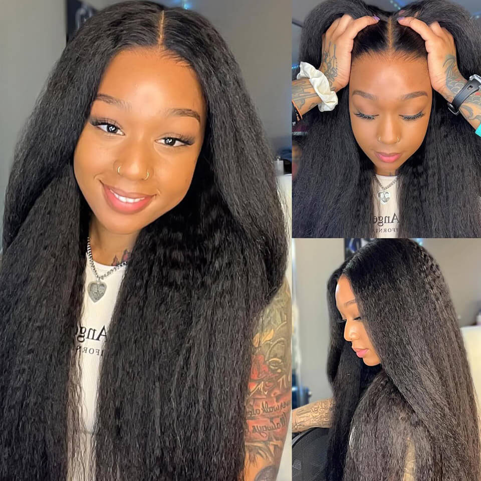 Natural Color Kinky Straight 13x6 Lace Frontal Wig - Pre Plucked HD Lace, 180% & 250% Density