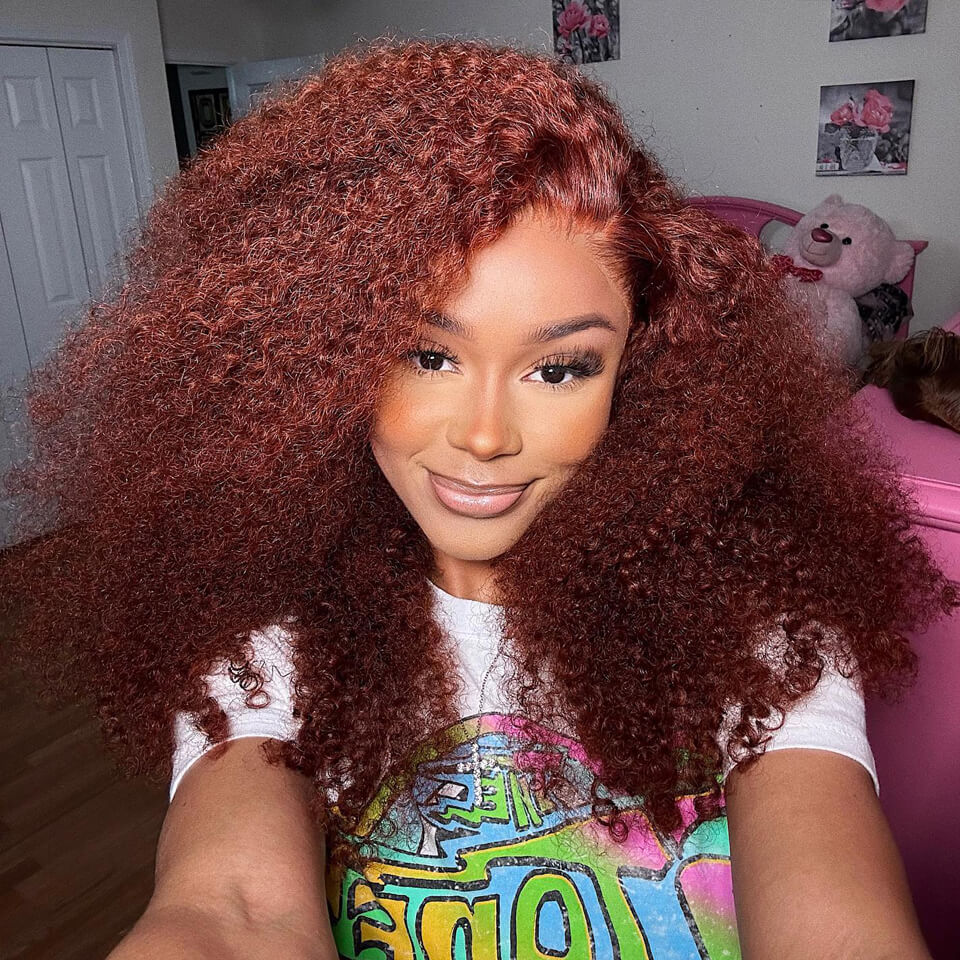 Reddish Brown Curly 13x4 Lace Front Wig HD Transparent Pre Plucked Human Hair Wigs