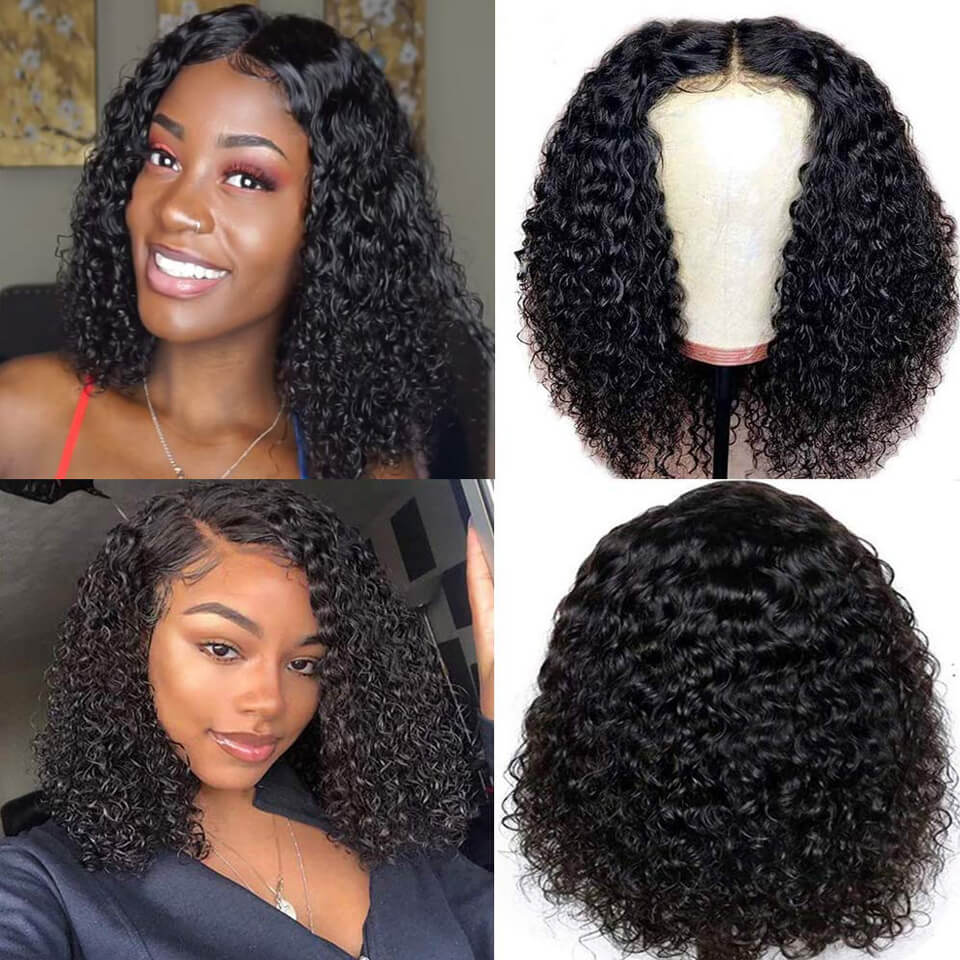 Wear And Go Curly Bob Lace Closure Wig Glueless HD Pre-Cut Human Hair Wigs 4x4 5x5 Lace Wig