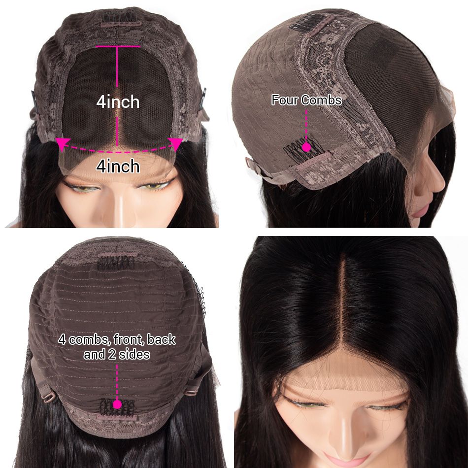 Real HD Lace Closure Wigs Straight Pre Plucked 180% Density Natual Black