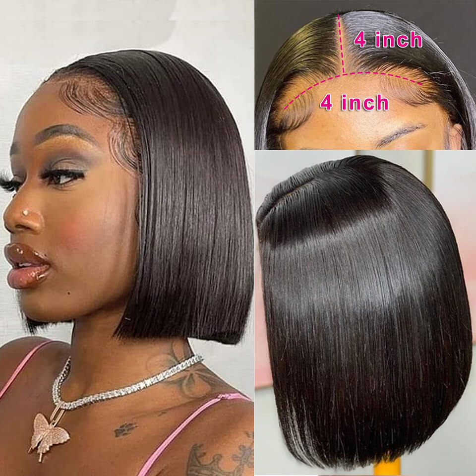 Wear Go Straight Bob 4x4 Lace Closure Wig Glueless HD Pre Cut Human Hair Wigs