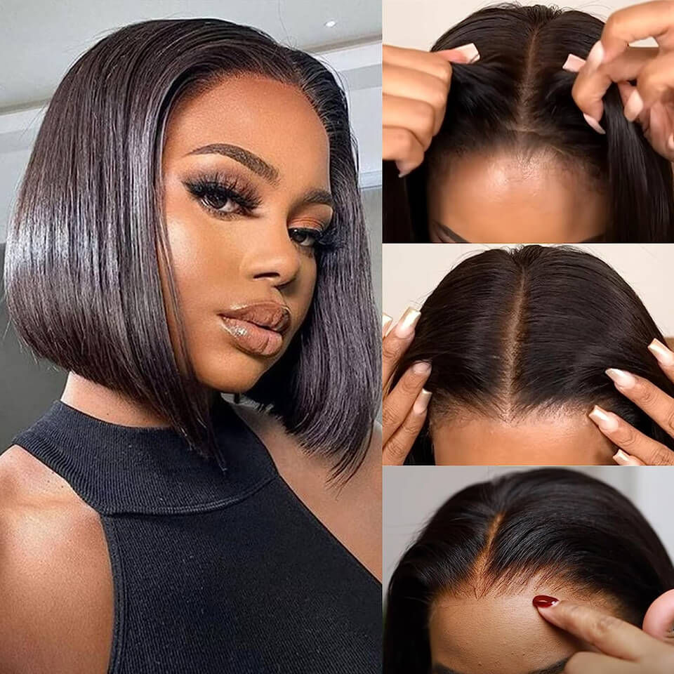 Wear And Go 5x5 Lace Closure wig Glueless HD Straight Bob wig Pre Cut Human Hair Wigs