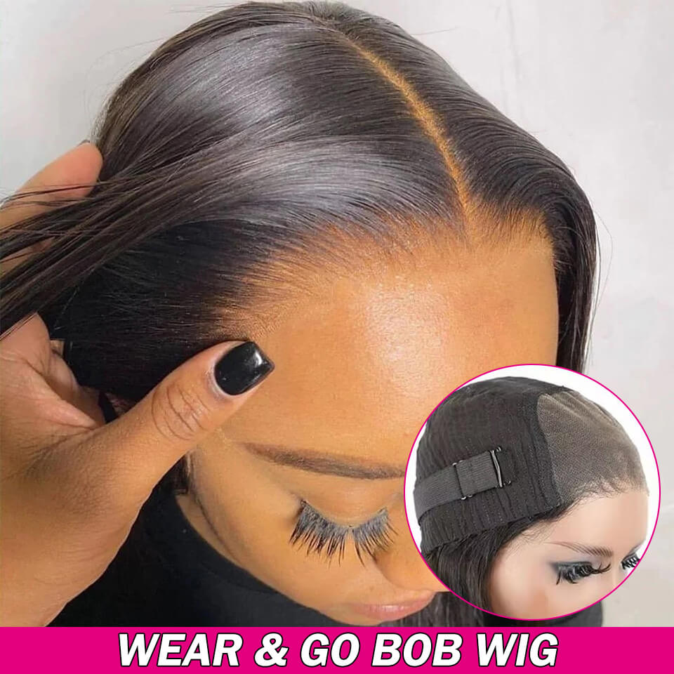 Wear And Go 5x5 Lace Closure wig Glueless HD Straight Bob wig Pre Cut Human Hair Wigs