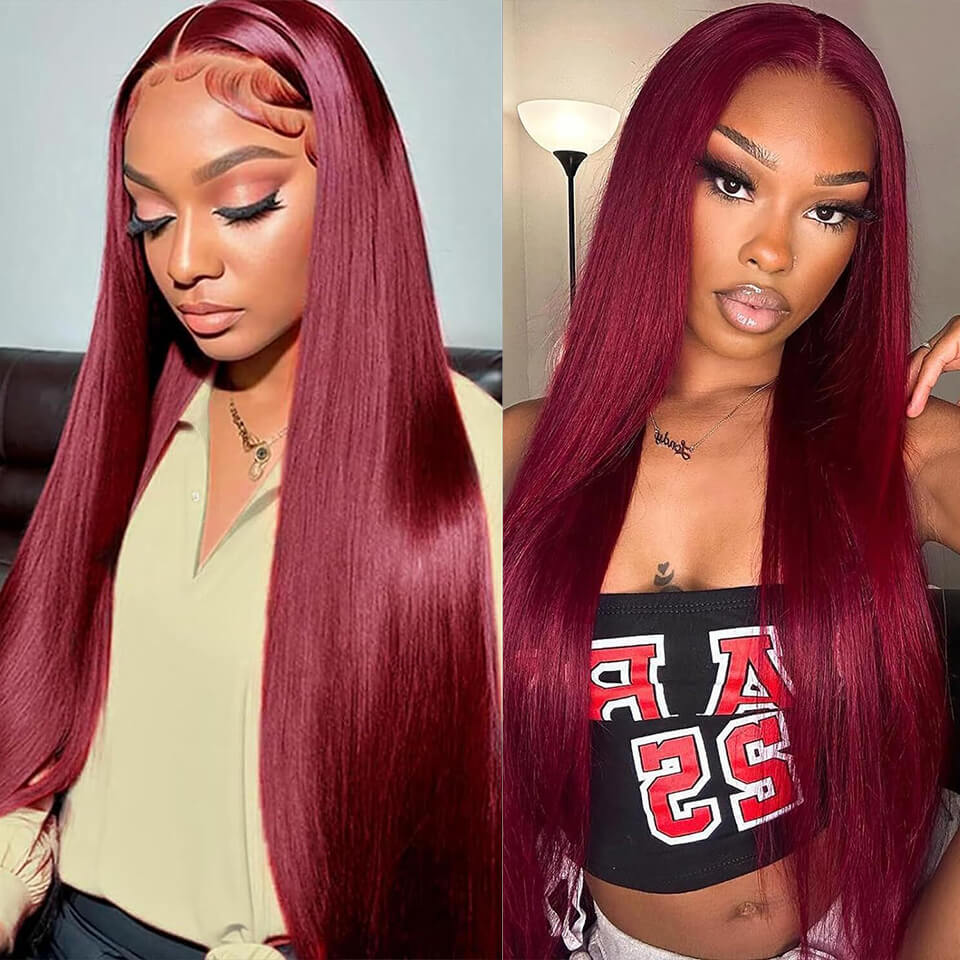 Burgundy 99j color 7x4 Lace Wigs Straight Pre Plucked Glueless Human Hair Wig