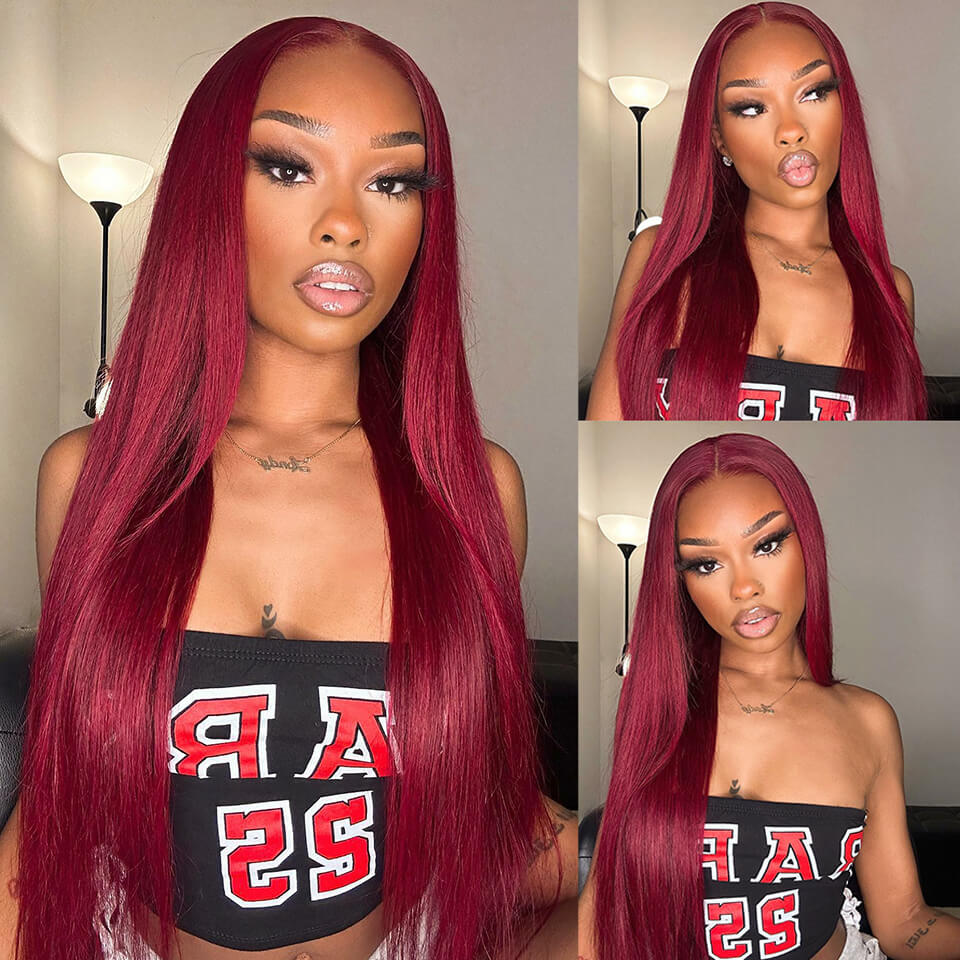 Burgundy 99j color 7x4 Lace Wigs Straight Pre Plucked Glueless Human Hair Wig