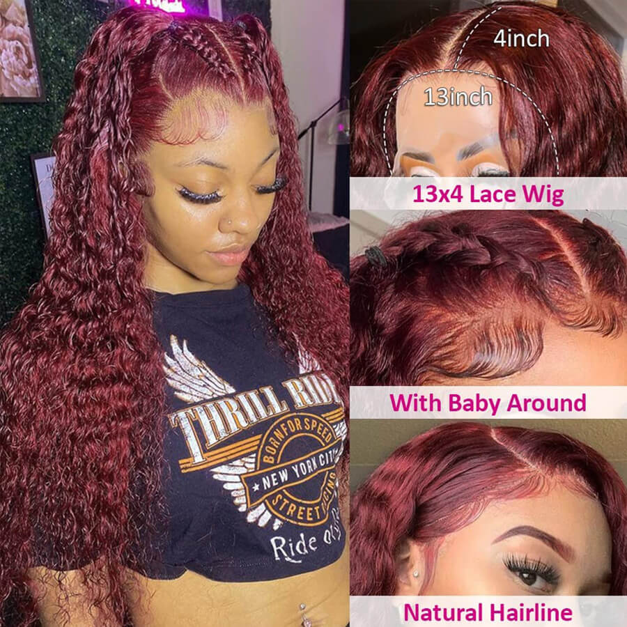 Burgundy 99J Deep Wave HD Lace Front Wigs Pre-Plucked Human Hair Wigs For Women