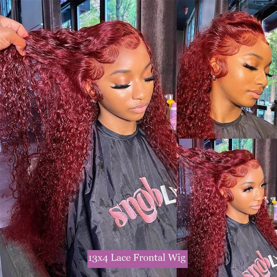 Burgundy 99J Deep Wave HD Lace Front Wigs Pre-Plucked Human Hair Wigs For Women