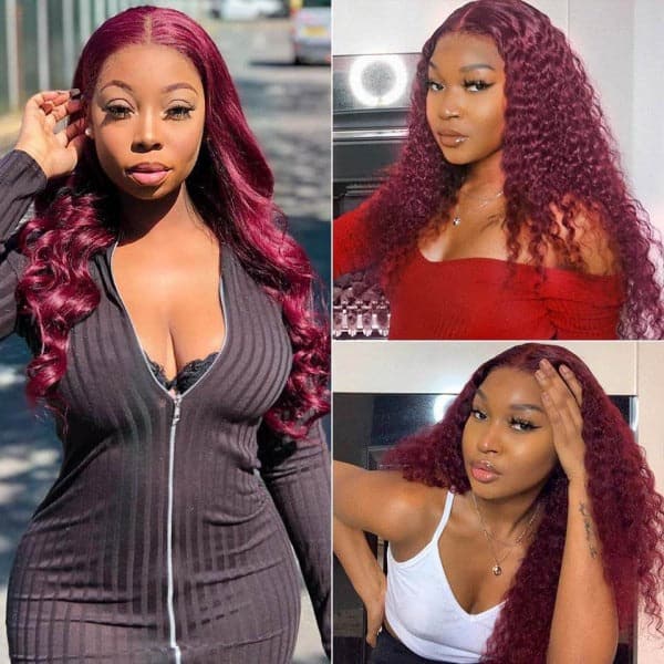 Clearance Sale 99J Lace Part Wig Straight Human Hair HD Lace Burgundy Colored Wigs