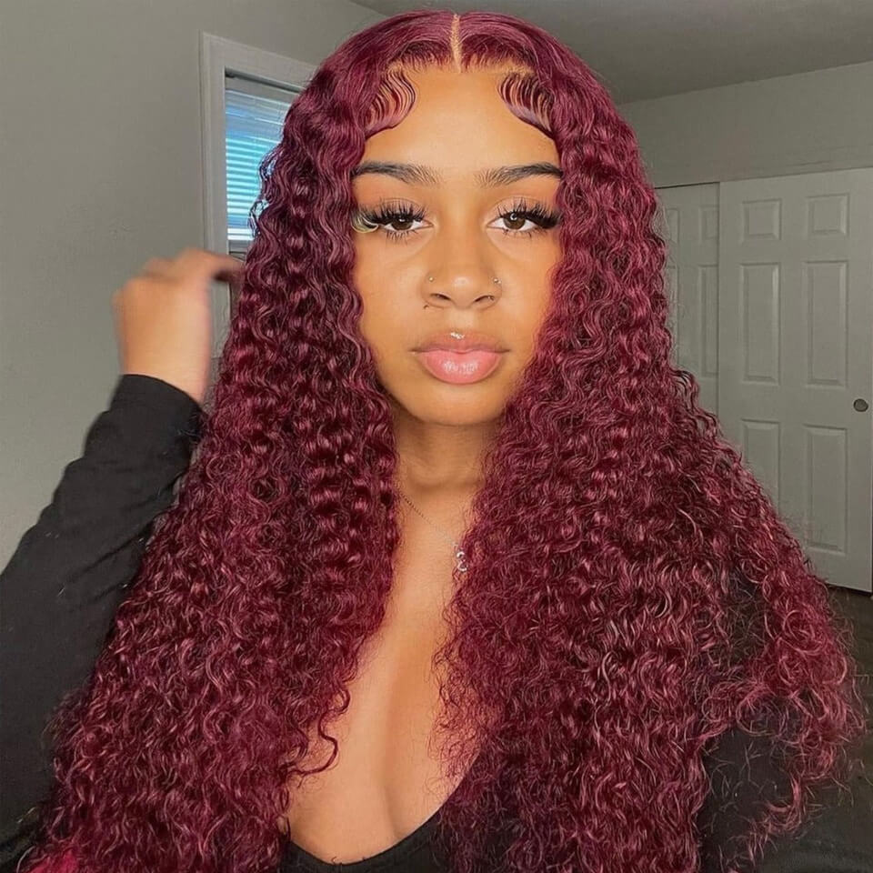 Burgundy 99J Curly 5x5 Glueless HD Lace Wigs Pre-Cut and Pre plucked Human Hair Lace Wig