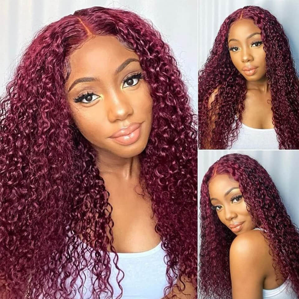 Burgundy 99J Curly 5x5 Glueless HD Lace Wigs Pre-Cut and Pre plucked Human Hair Lace Wig