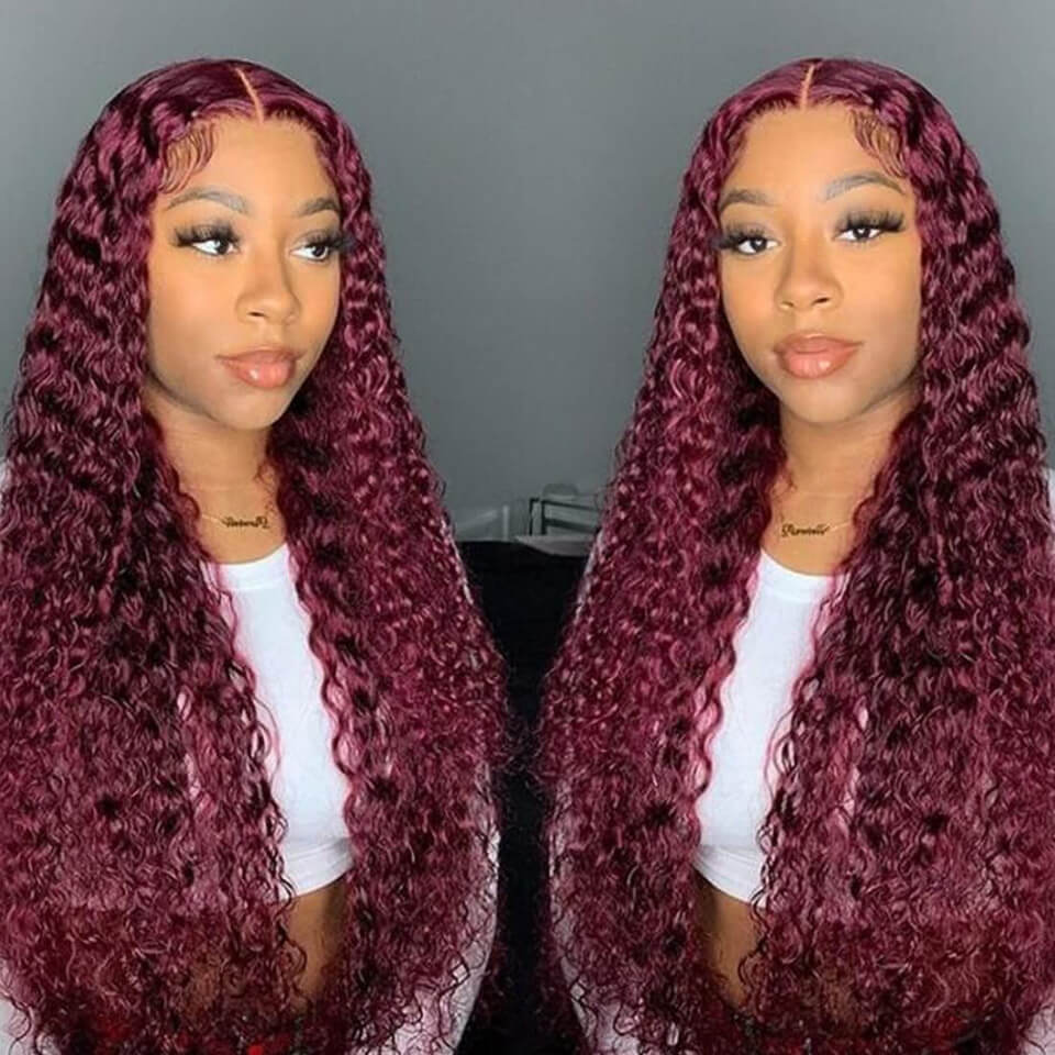 Burgundy 99J Curly 5x5 Glueless HD Lace Wigs Pre-Cut and Pre plucked Human Hair Lace Wig