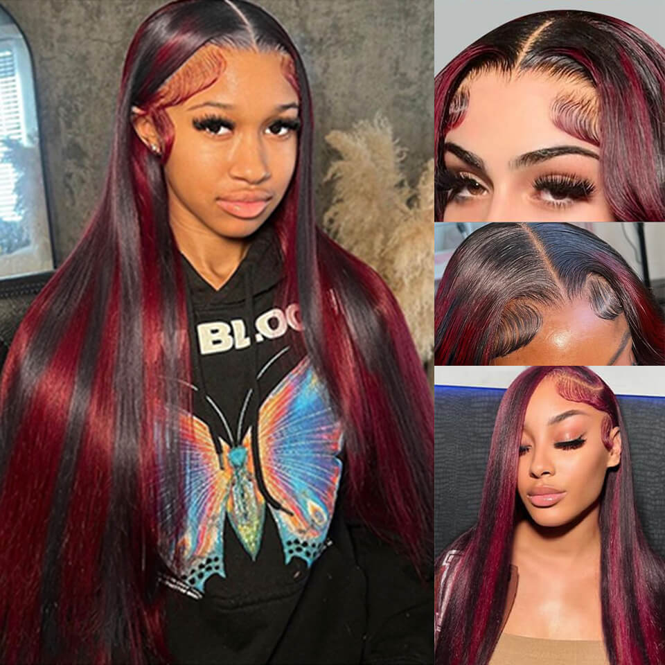 Highlights burgundy red color body wave 13x4 lace front wig