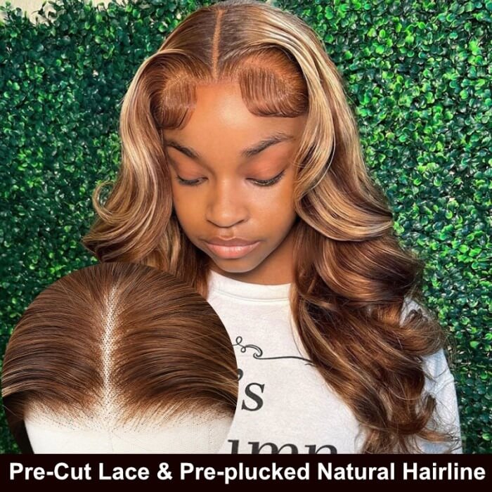 Wear And Go Honey Blonde Body Wave Highlight HD Lace Wigs Glueless 5x5 pre cut Human Hair Wigs