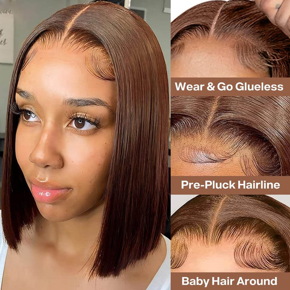 Chocolate Brown bob lace wig Straight Human Hair Lace Front Wig For Women