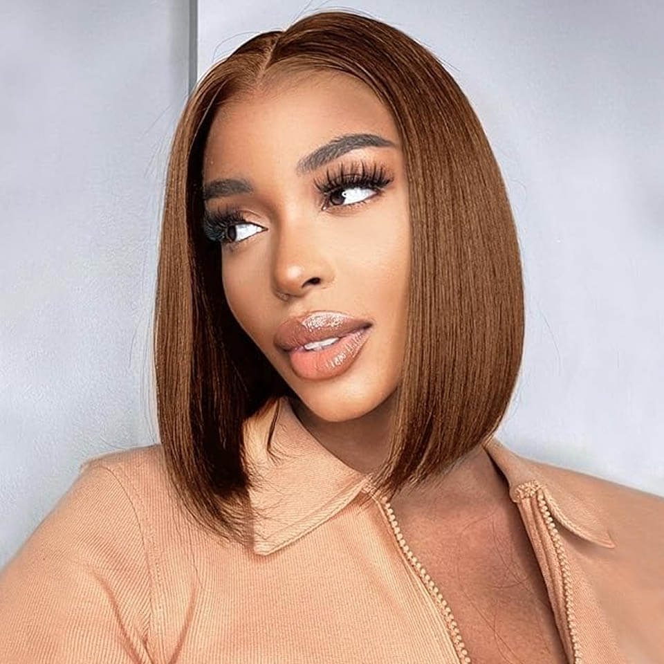 Chocolate Brown bob lace wig Straight Human Hair Lace Front Wig For Women