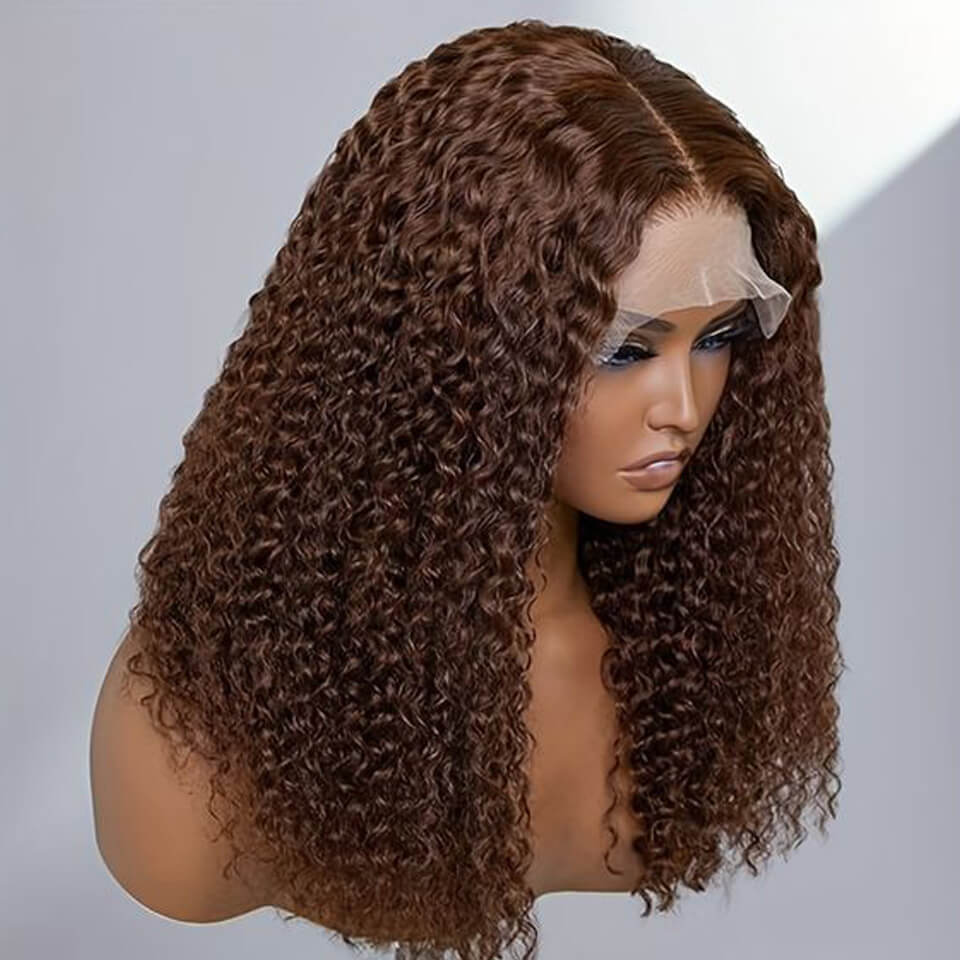 Brown Curly Bob Lace Wigs Human Hair Pre Plucked lace closure wig