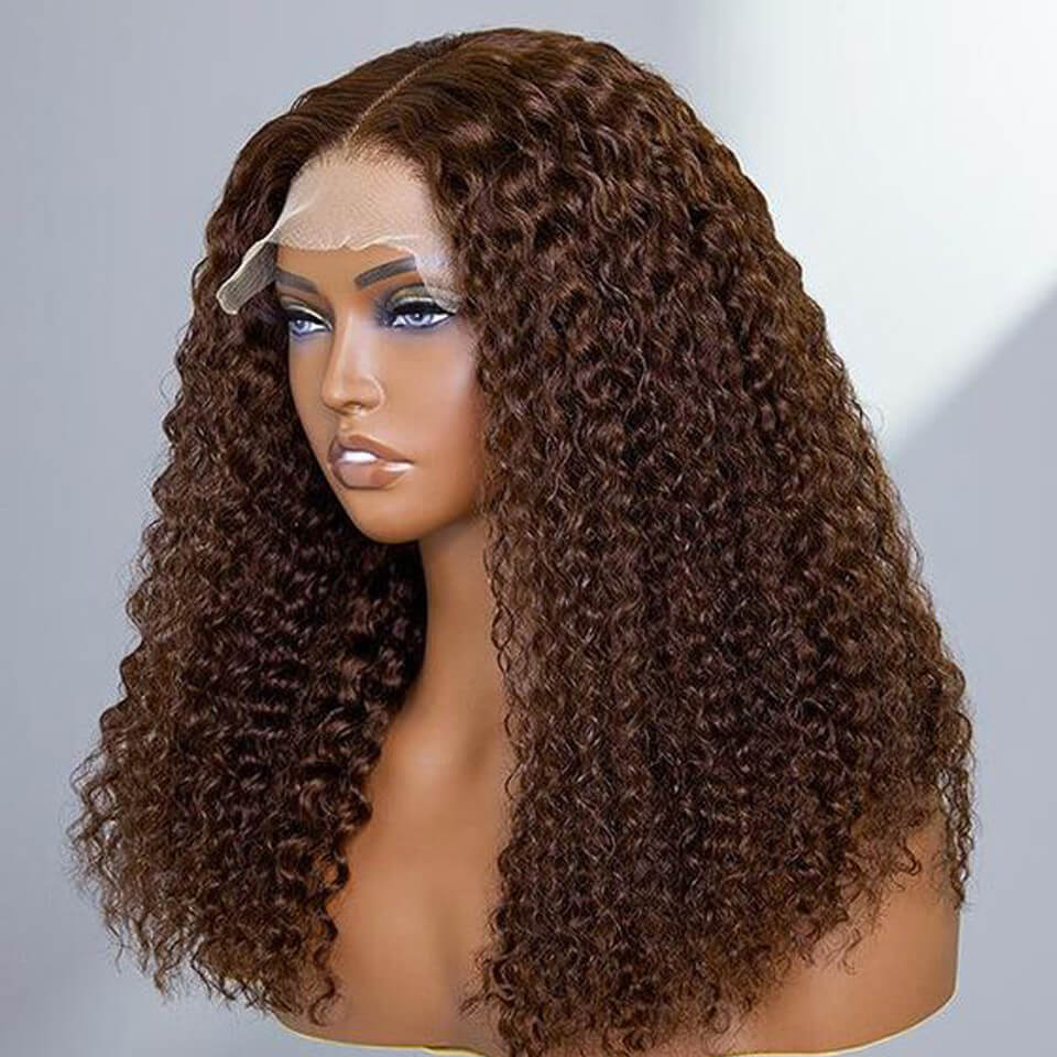 Brown Curly Bob Lace Wigs Human Hair Pre Plucked lace closure wig