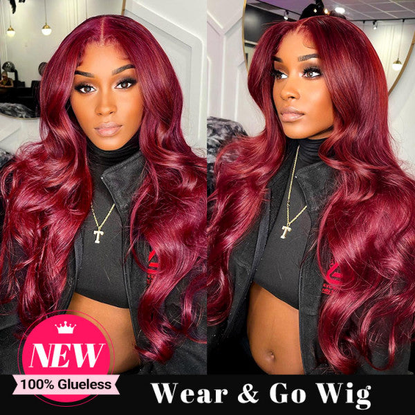 Pre Cut HD Lace Burgundy 99J Red Colored Hair Body Wave 5x5 Lace Closure Wigs For Women