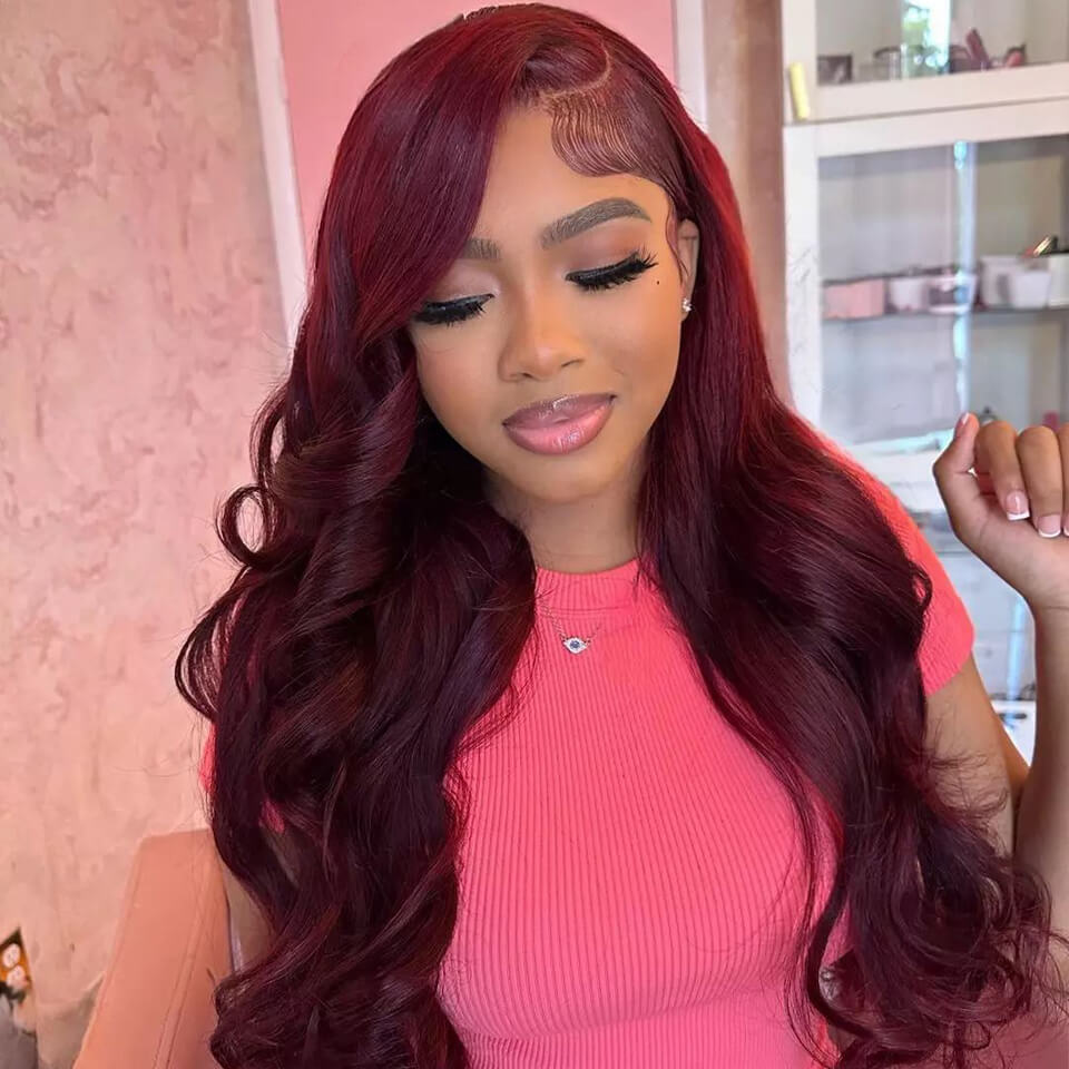 Burgundy 99J Body Wave HD 13x4 Lace Front Wigs 100% Human Hair Wigs With Baby Hair