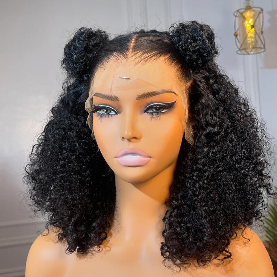 Full Curly 13x4 Bob Wig Lace Front Wigs Human Hair Pre Plucked lace closure wig