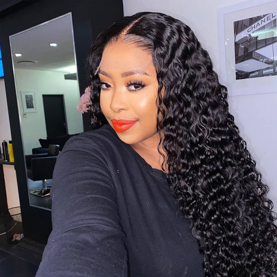 Deep Wave 4X4 Lace Wigs pre plucked human hair lace wig for black women