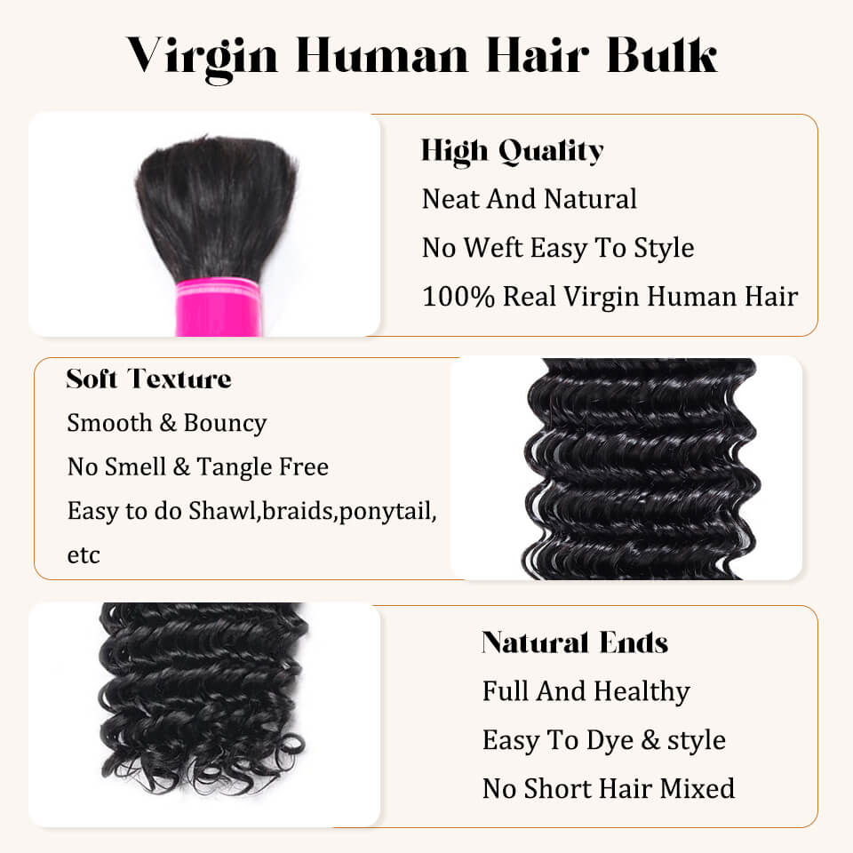 Human Hair Bulk for Braiding Deep Wave Virgin Human Hair 100g per Pc