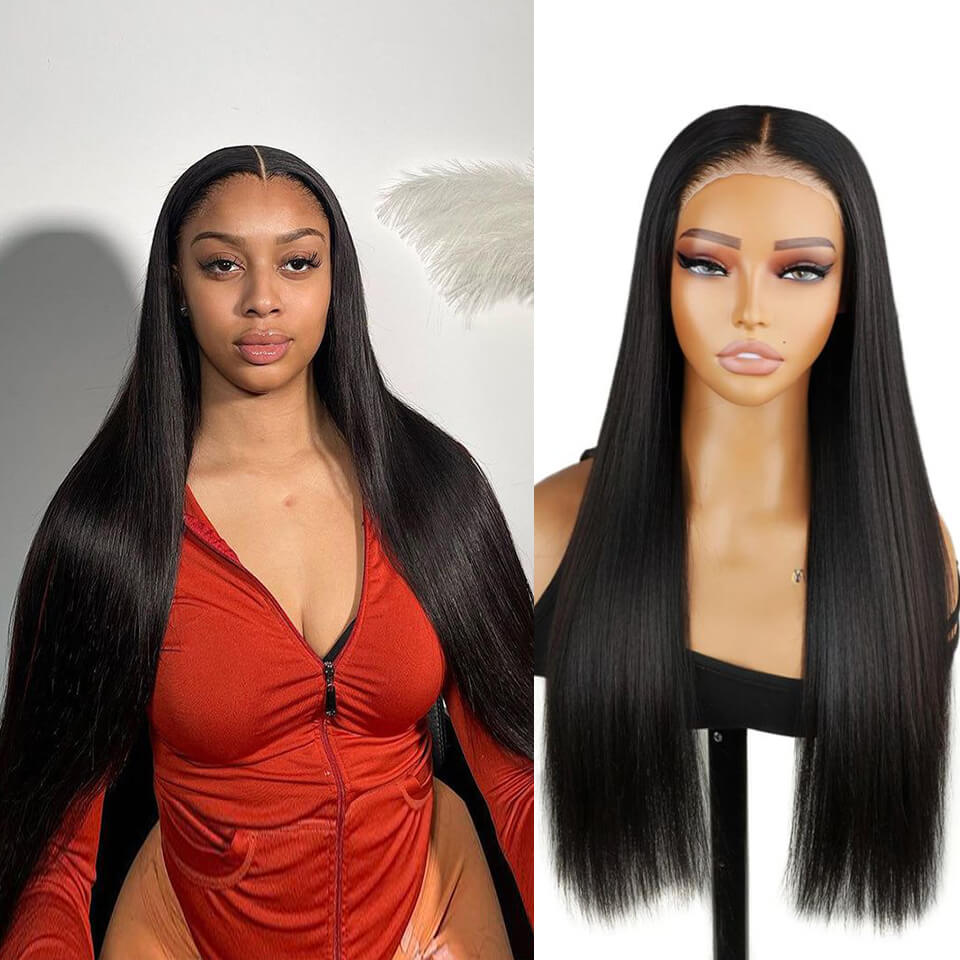 Super Double Drawn Straight Lace Wigs 4x4 5x5 Glueless Human Hair Lace Closure Wig