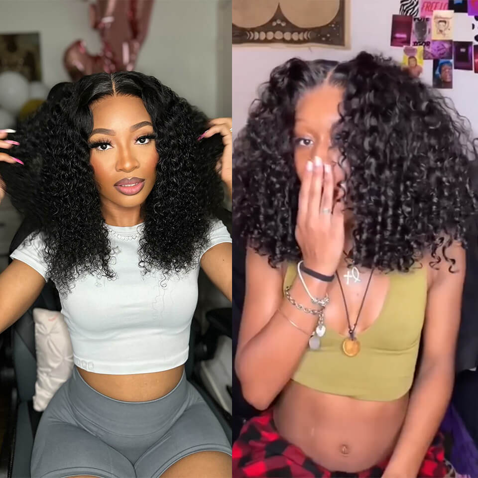 Full Curly 13x4 Bob Wig Lace Front Wigs Human Hair Pre Plucked lace closure wig