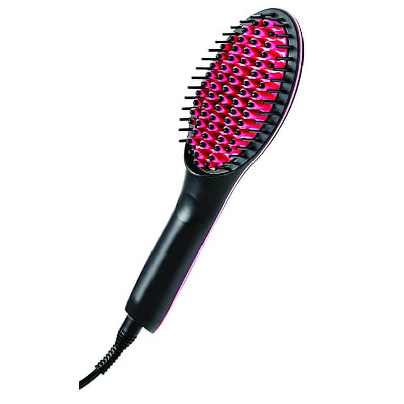 Simply Straight Ceramic Hair Straightening Brush, Black/Pink
