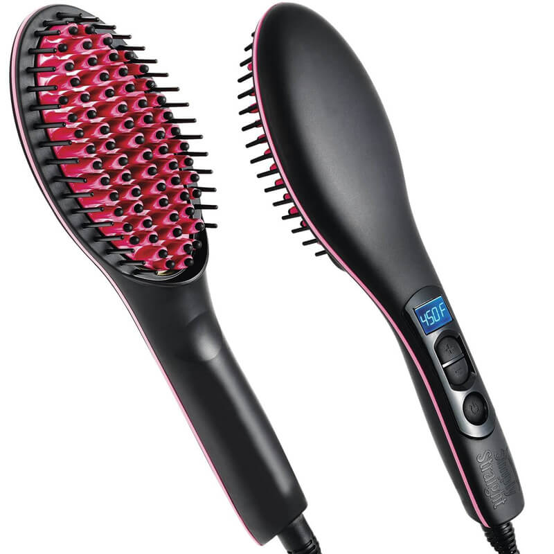 Simply Straight Ceramic Hair Straightening Brush, Black/Pink