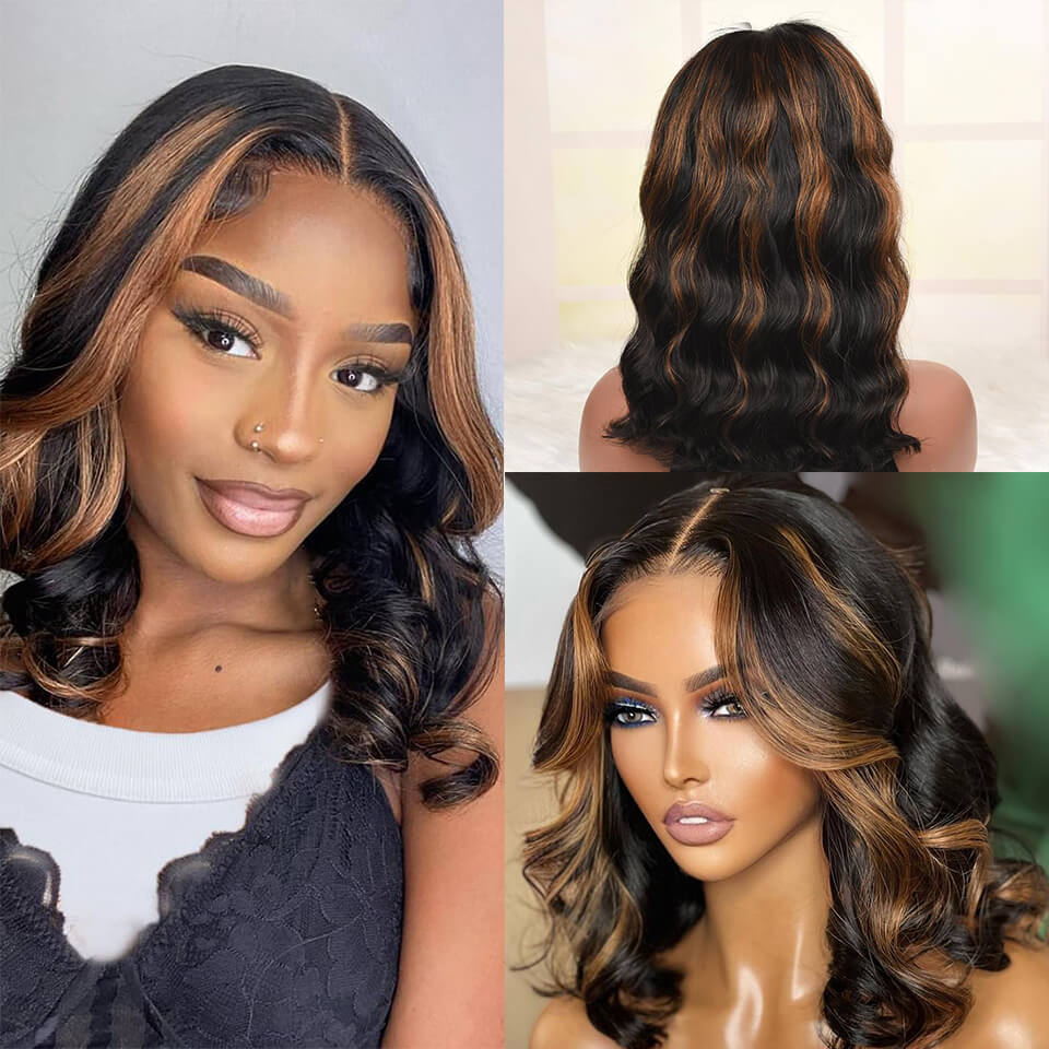 Highlight Bob Wigs bodywave Pre Plucked Human Hair Lace Front Wigs Natural Hairline