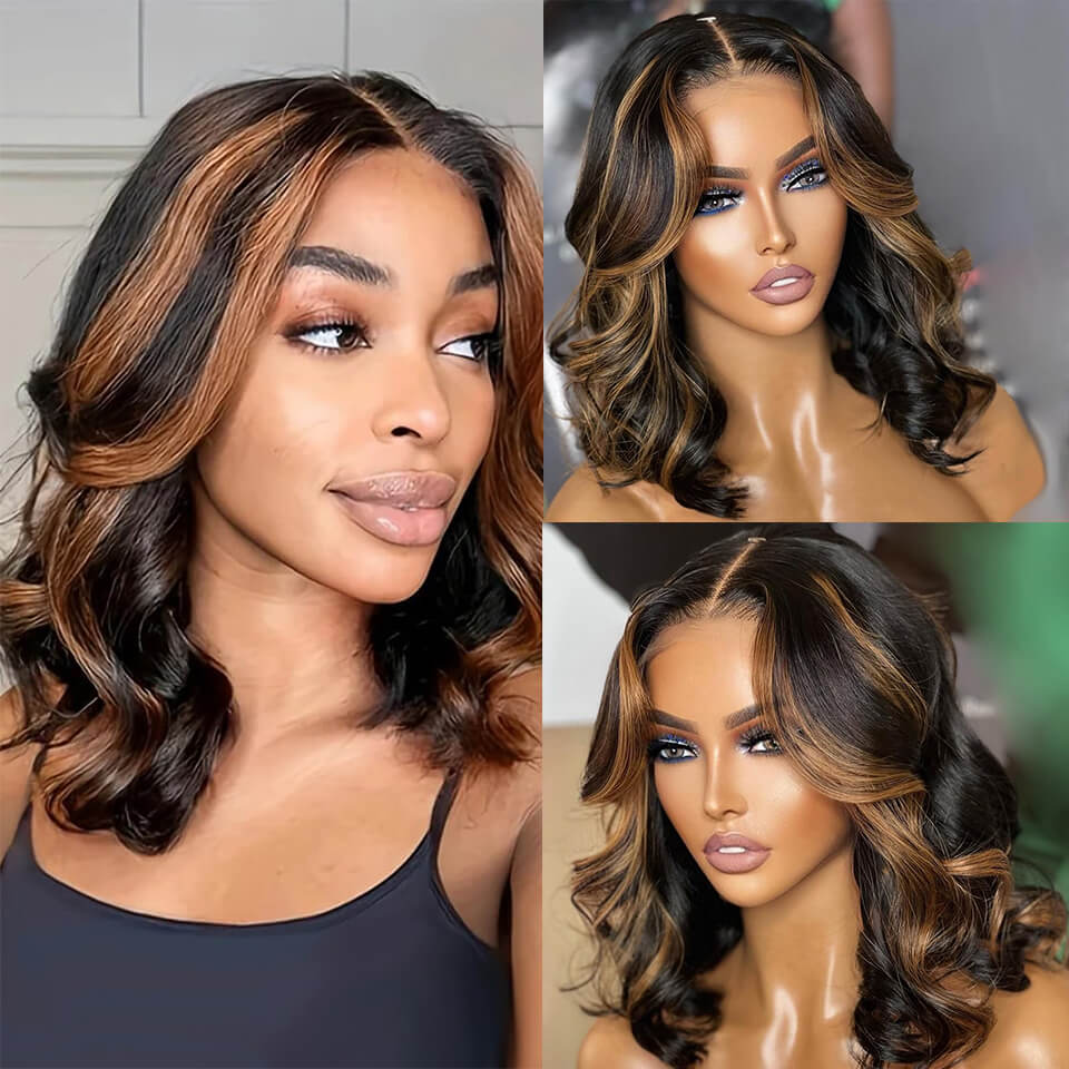 Highlight Bob Wigs bodywave Pre Plucked Human Hair Lace Front Wigs Natural Hairline