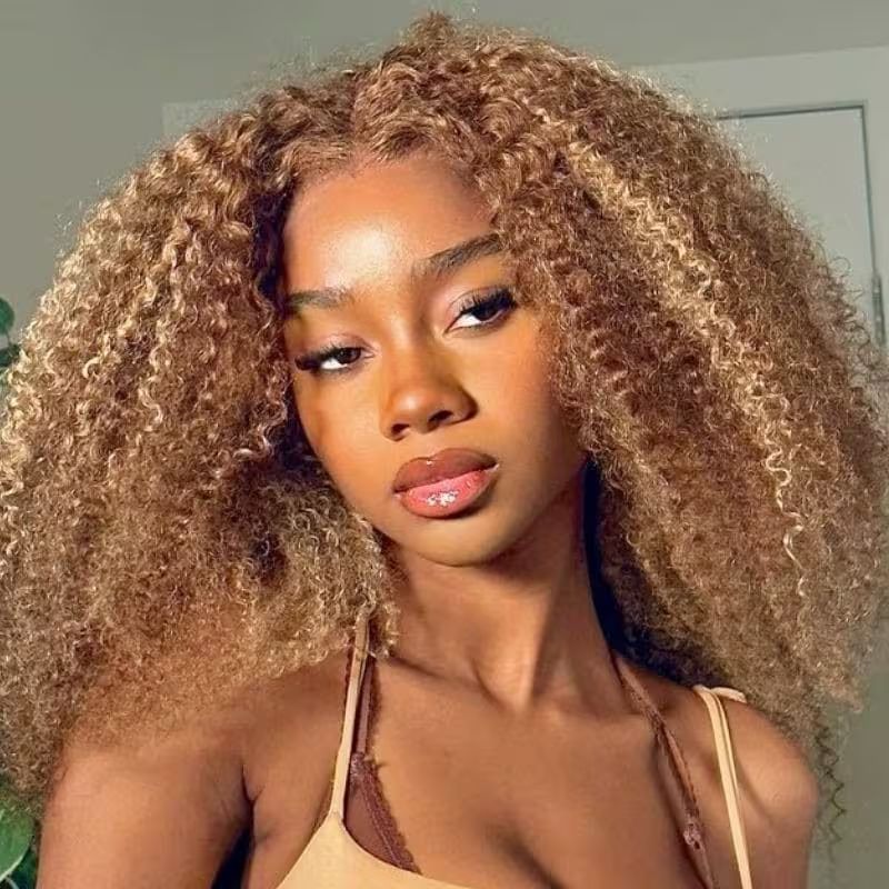 Pre-Cut Highlight Blonde Kinky Curly Wig 5x5 Gluless HD Lace Closure Wig