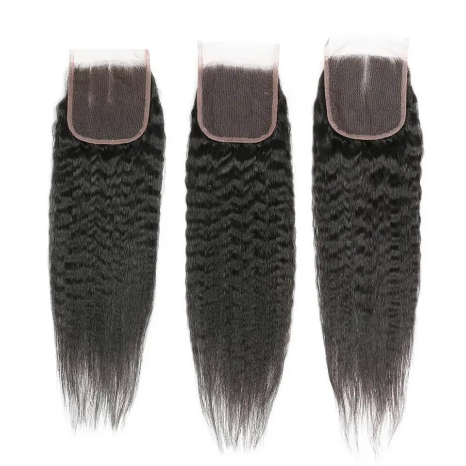 Afro kinky straight human hair bundles and 4x4 lace closure