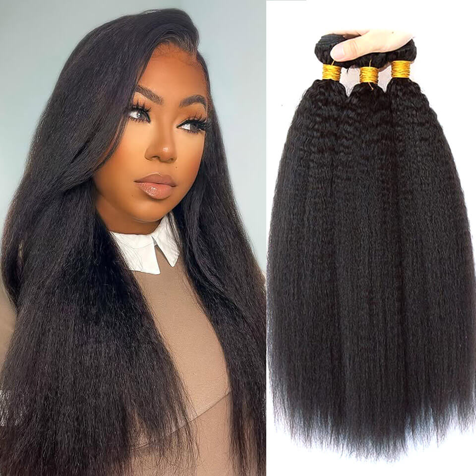 Brazilian Kinky Straight Human Virgin Hair Weave Extenstion 3Bundles Deals