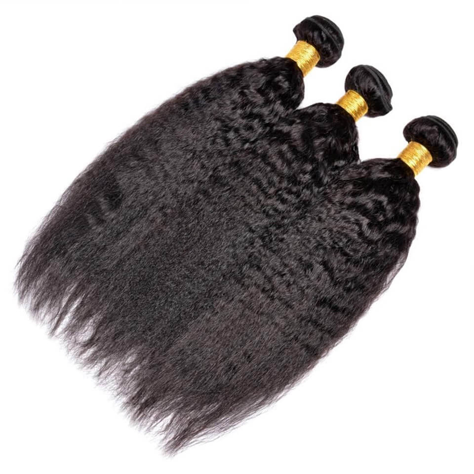 Afro kinky straight human hair bundles and 4x4 lace closure